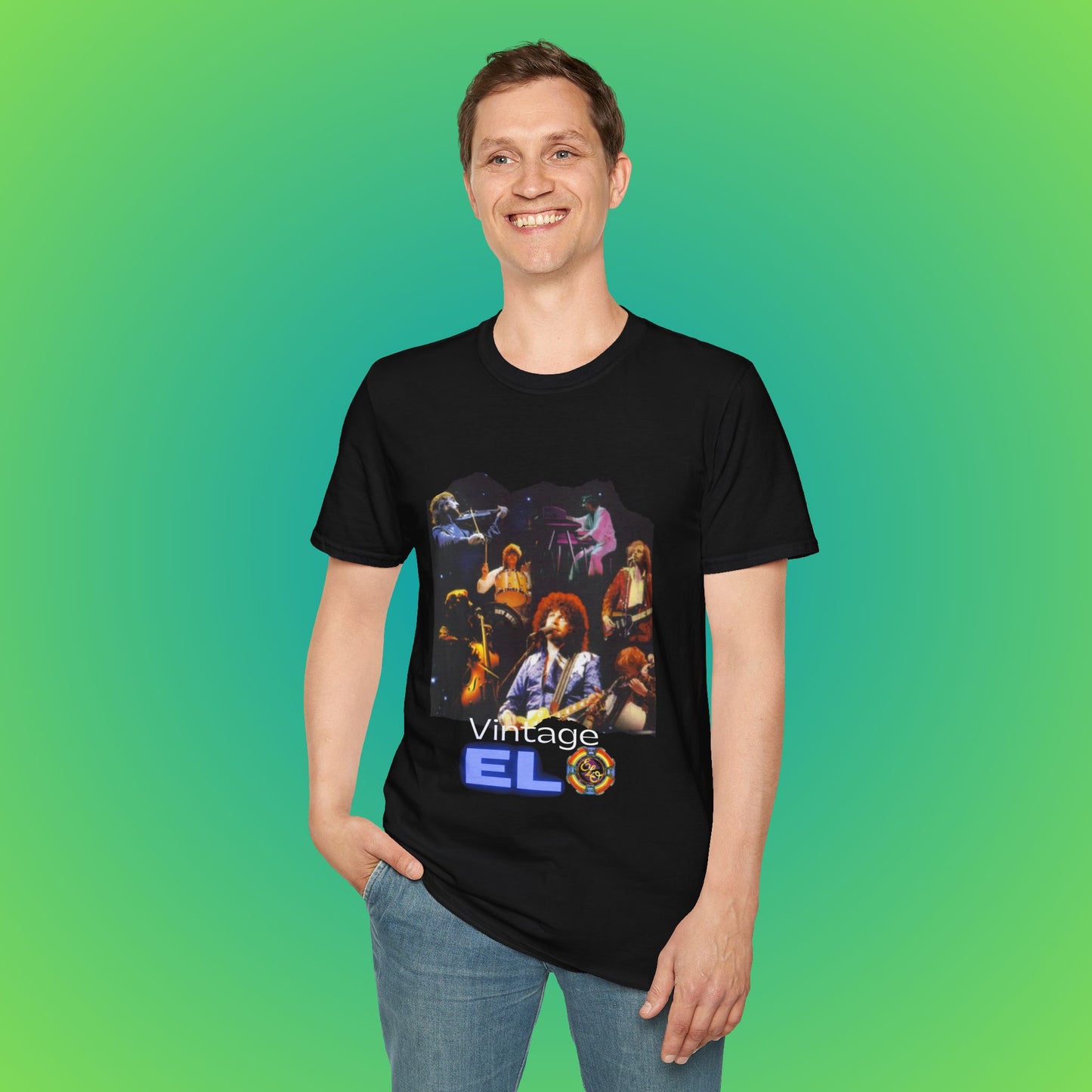 Uk Vintage ELO Unisex Softstyle T-Shirt - Black, 3XL image