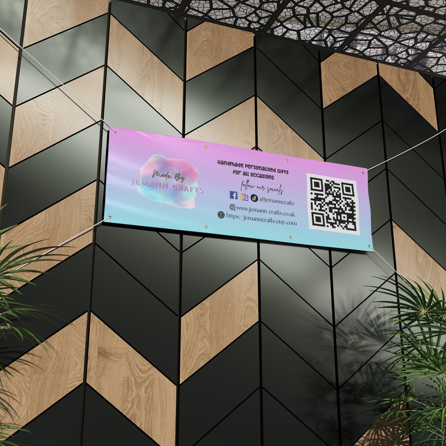 Custom Matte Banner - Pastel Gradient Vendor Sign with QR Code