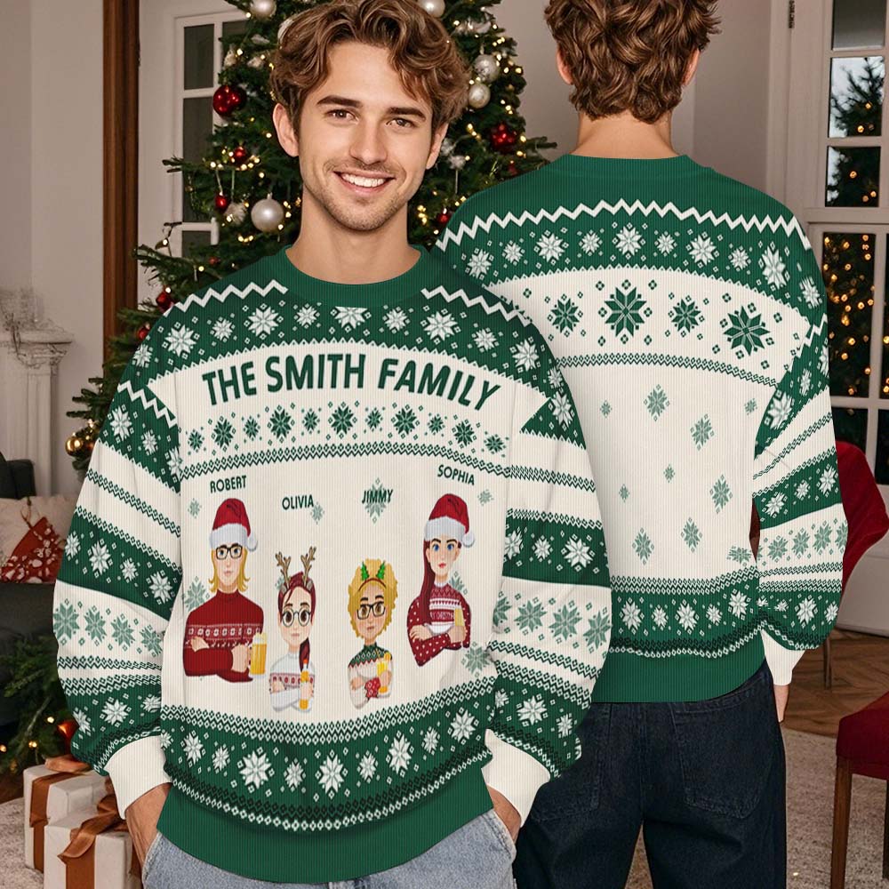 Personalized Adult Ugly Sweater Cartoon Christmas Sweater Funny Gift for Family or Friend