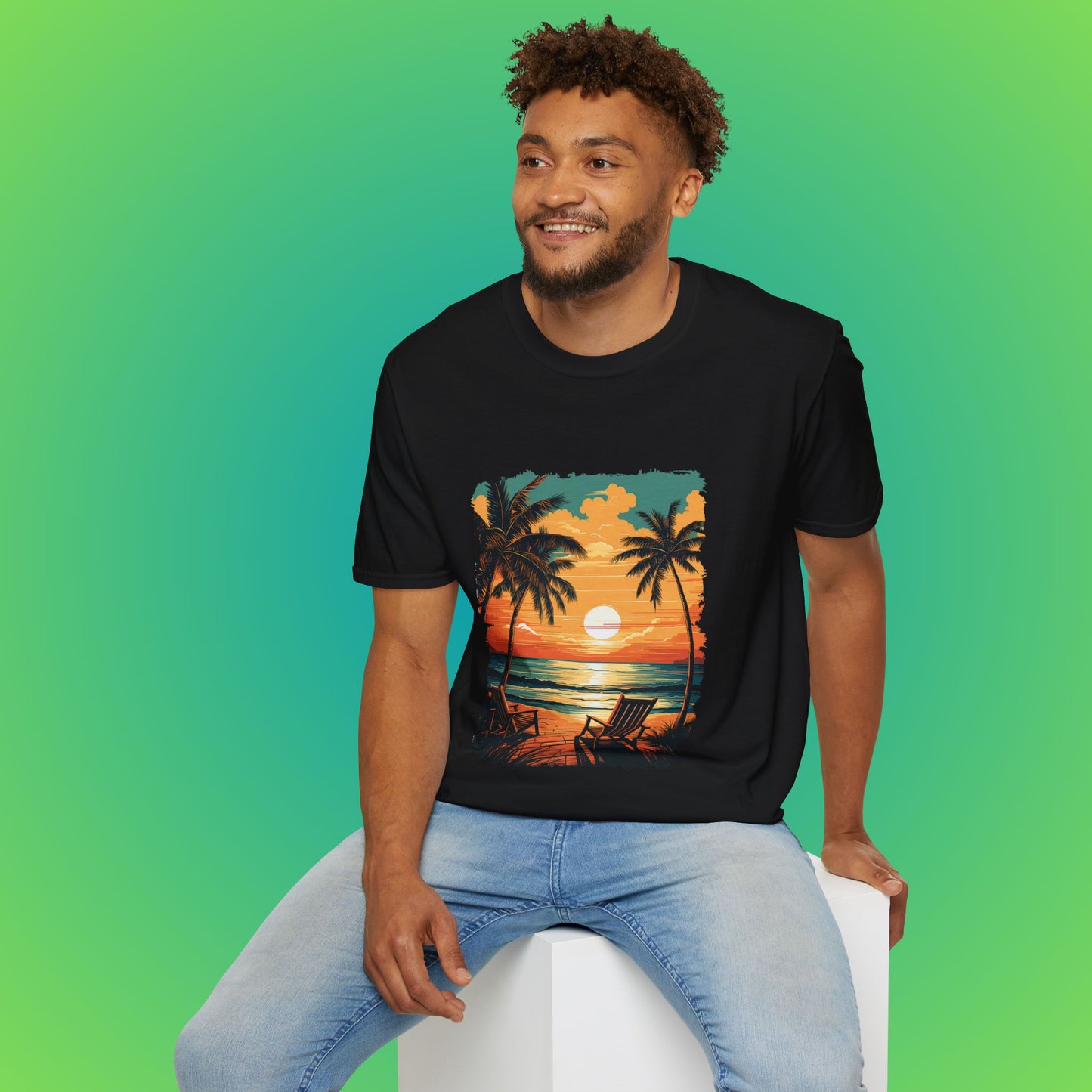 Sunset for 2 deckchair tropical beach seen - Black, S image