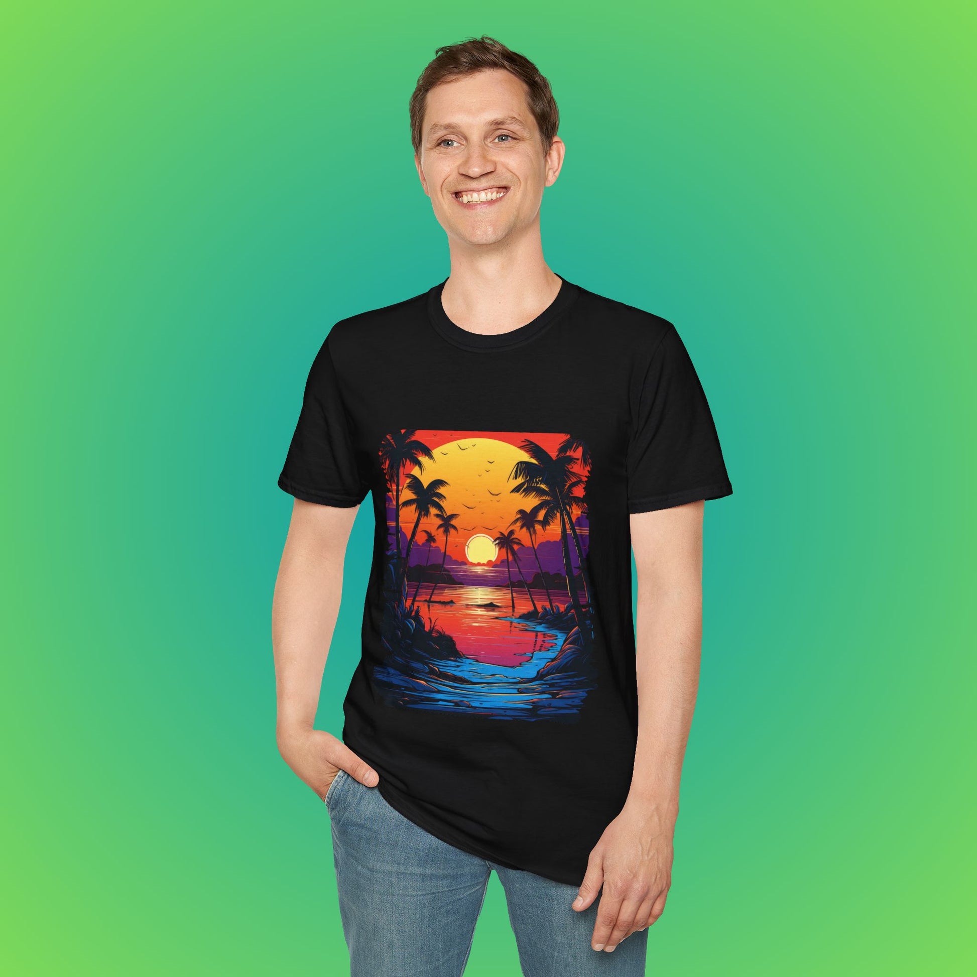 Tropical bird sunset beach seen - Black, 3XL image