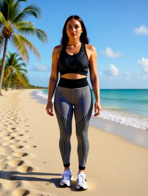 2 Piece Outfits for Women's - Seamless Ribbed Yoga Outfits Sports Bra