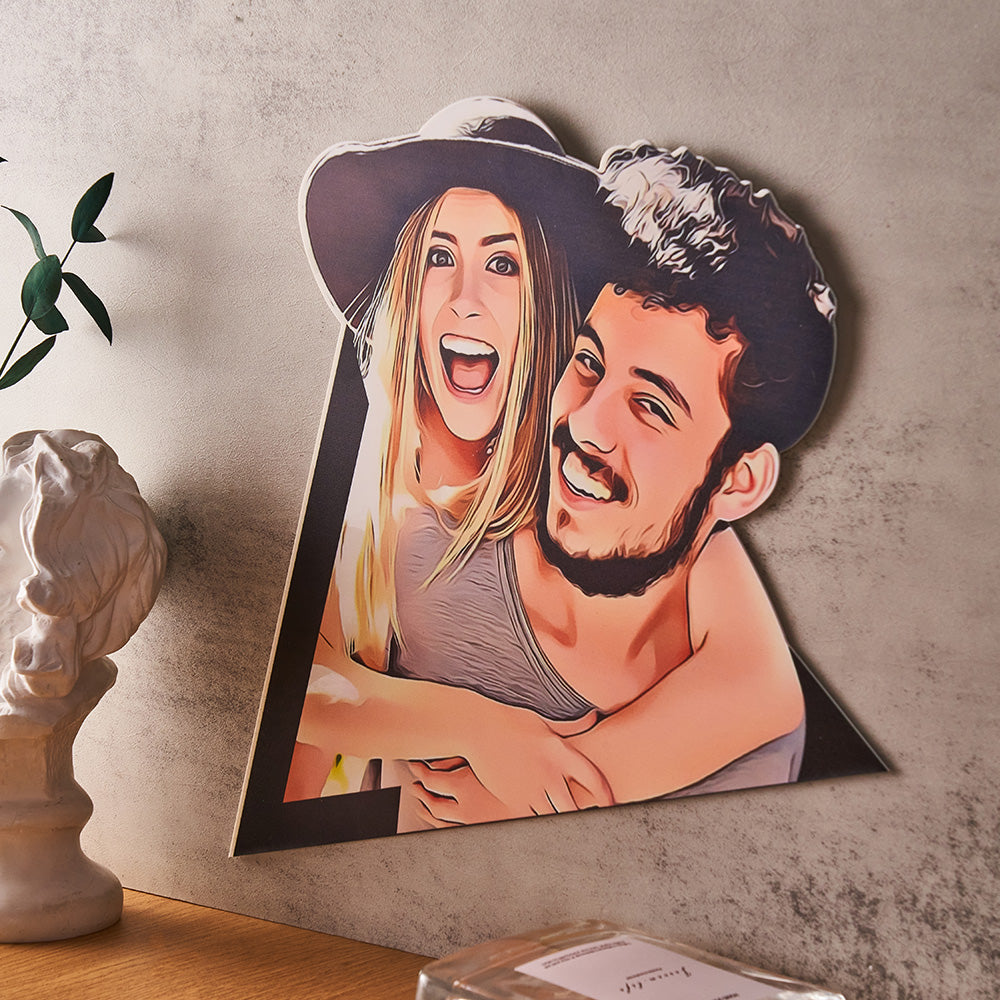 Custom Photo Wall Art Cartoon Couple Wooden Decoration Gifts
