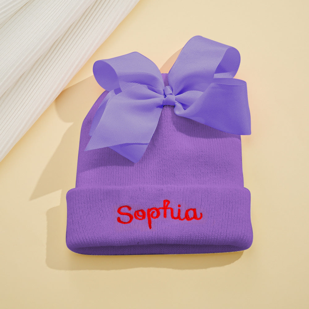 Custom Name Baby Bow Knit Hat - A Unique and Adorable Birthday Gift for Your Little One