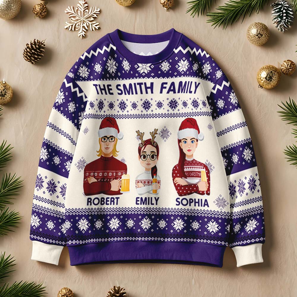 Personalized Adult Ugly Sweater Cartoon Christmas Sweater Funny Gift for Family or Friend