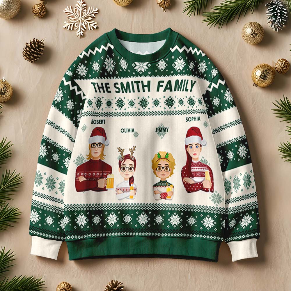 Personalized Adult Ugly Sweater Cartoon Christmas Sweater Funny Gift for Family or Friend