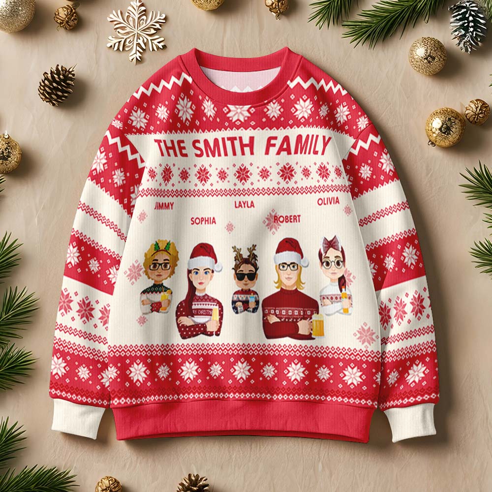 Personalized Adult Ugly Sweater Cartoon Christmas Sweater Funny Gift for Family or Friend