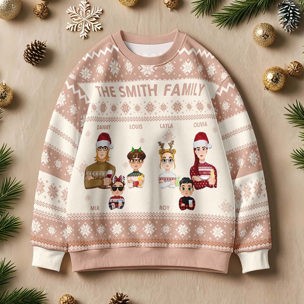 Personalized Adult Ugly Sweater Cartoon Christmas Sweater Funny Gift for Family or Friend