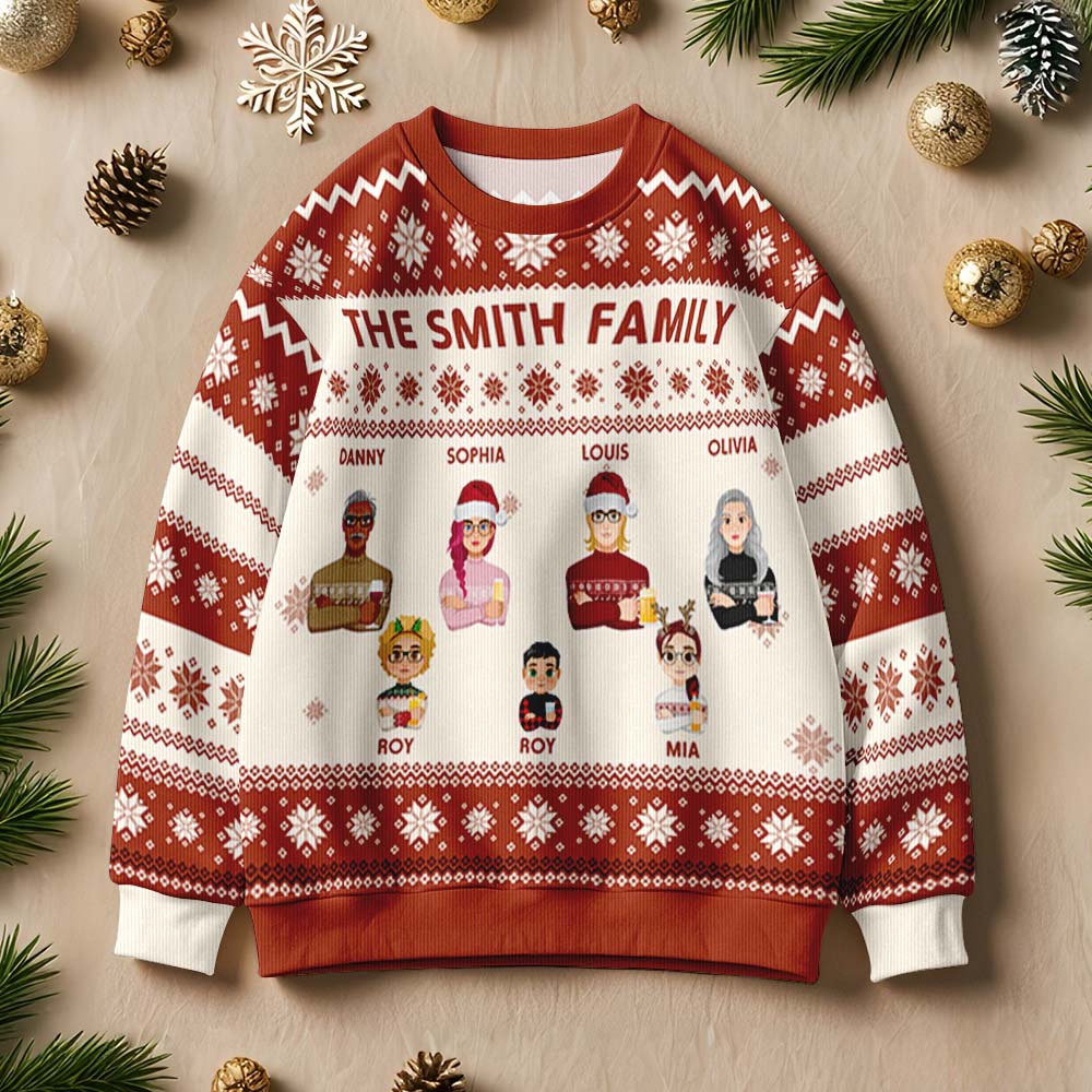 Personalized Adult Ugly Sweater Cartoon Christmas Sweater Funny Gift for Family or Friend
