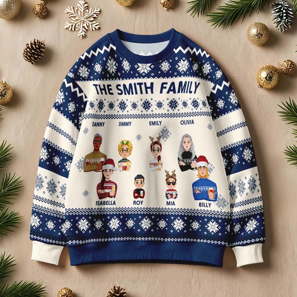 Personalized Adult Ugly Sweater Cartoon Christmas Sweater Funny Gift for Family or Friend