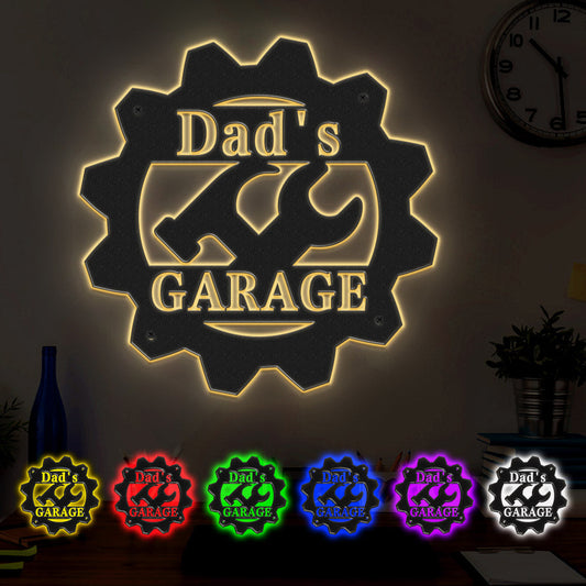 Customizable Garage Metal Sign With LED Lights Wall Art Decor Father's Day Gift for Dad