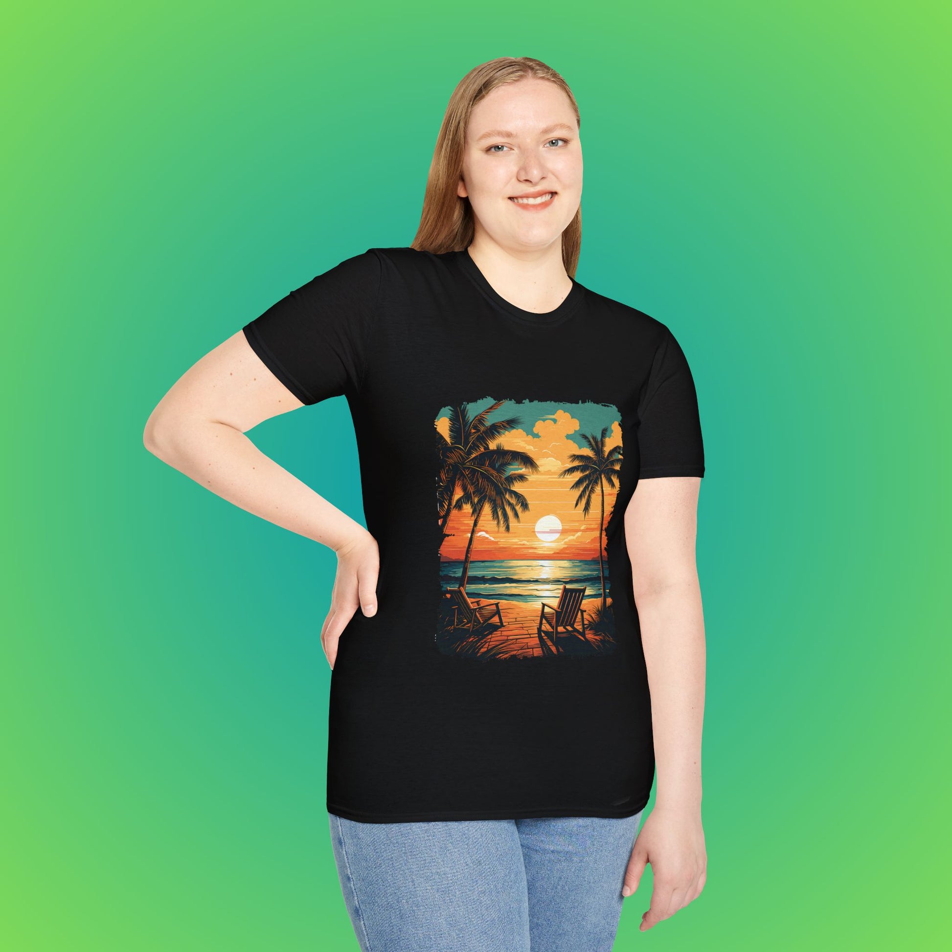 Sunset for 2 deckchair tropical beach seen image 2