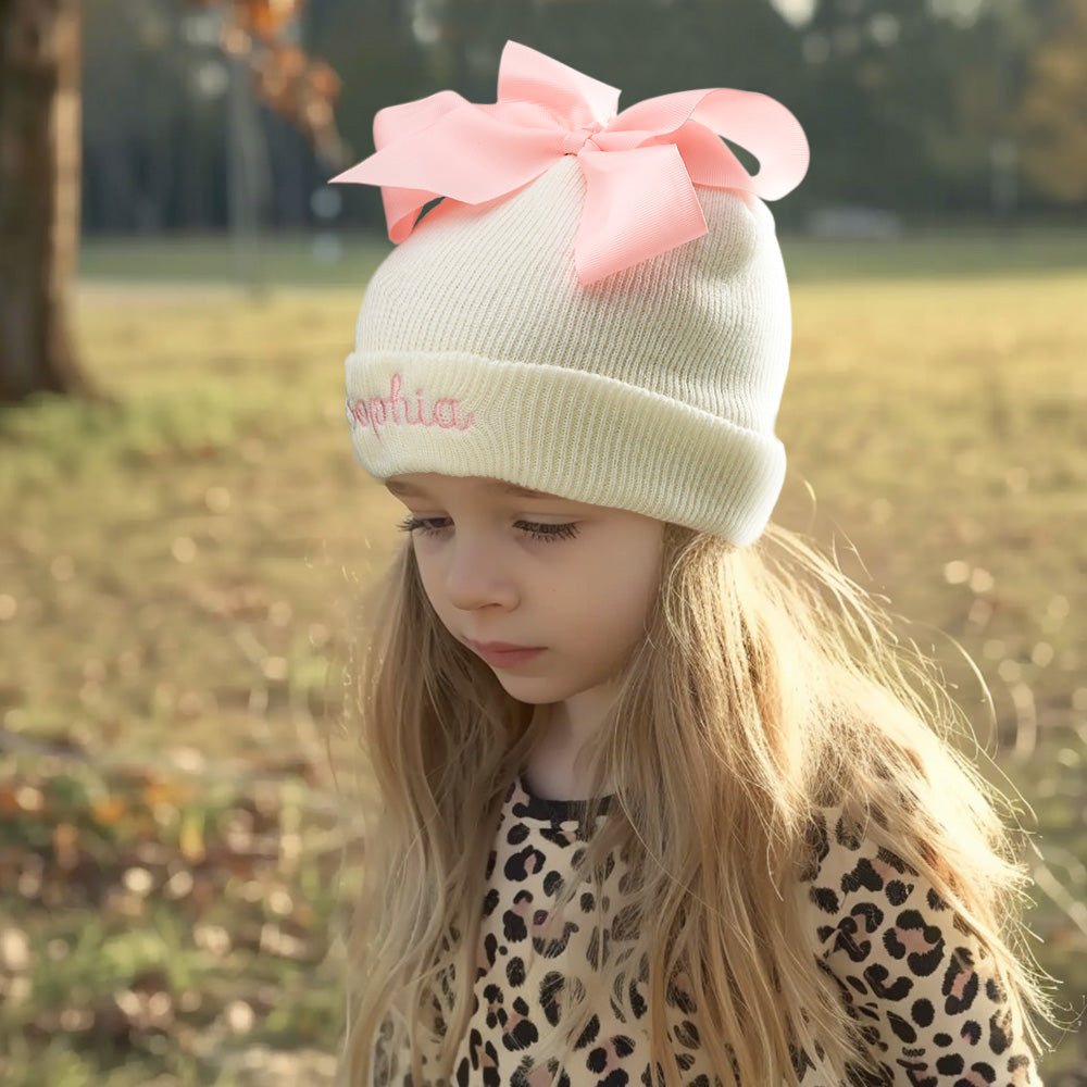 Custom Name Baby Bow Knit Hat - A Unique and Adorable Birthday Gift for Your Little One