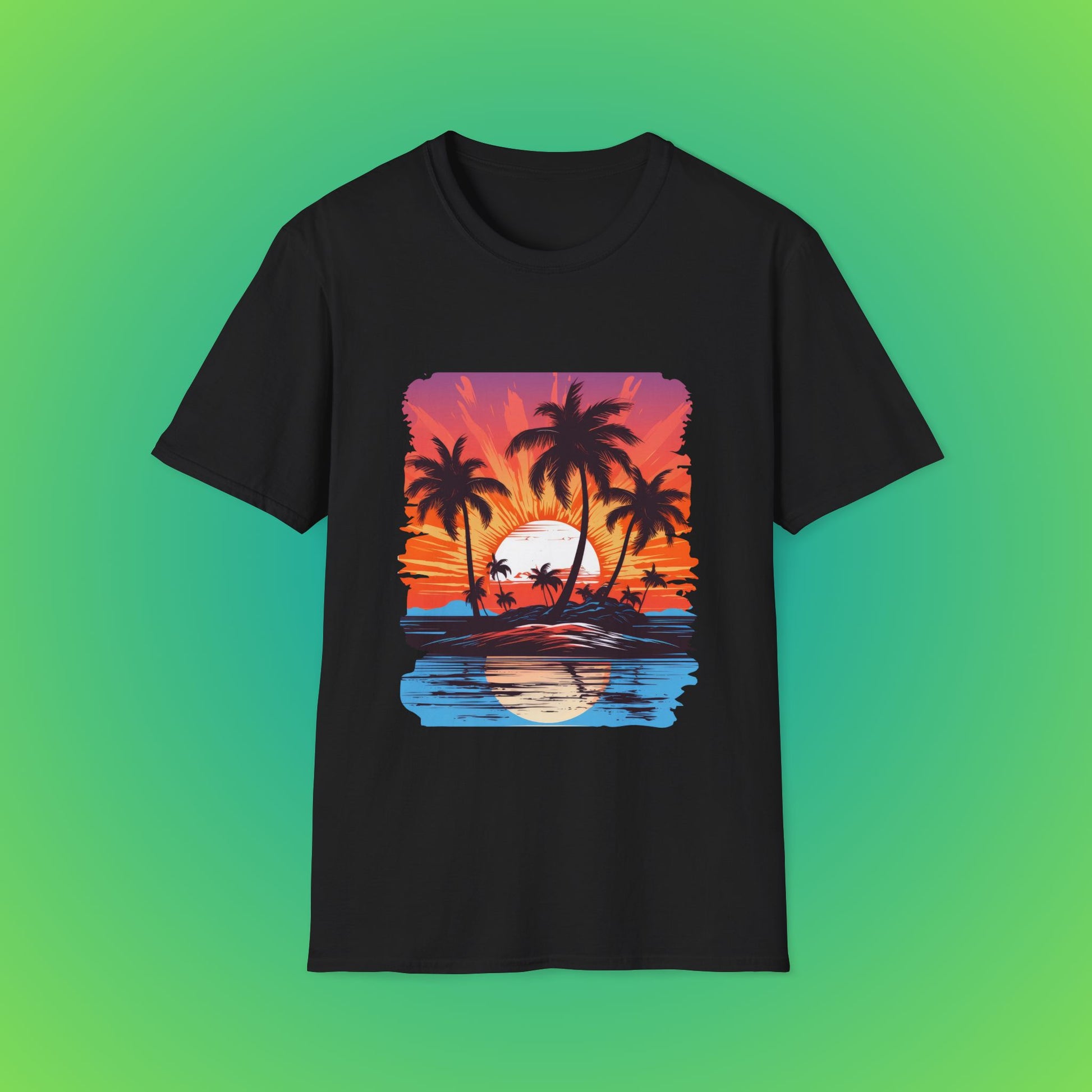 Tropical island sunset seen shirt image 1
