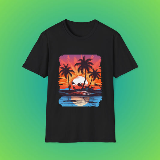 Tropical island sunset seen shirt image 1
