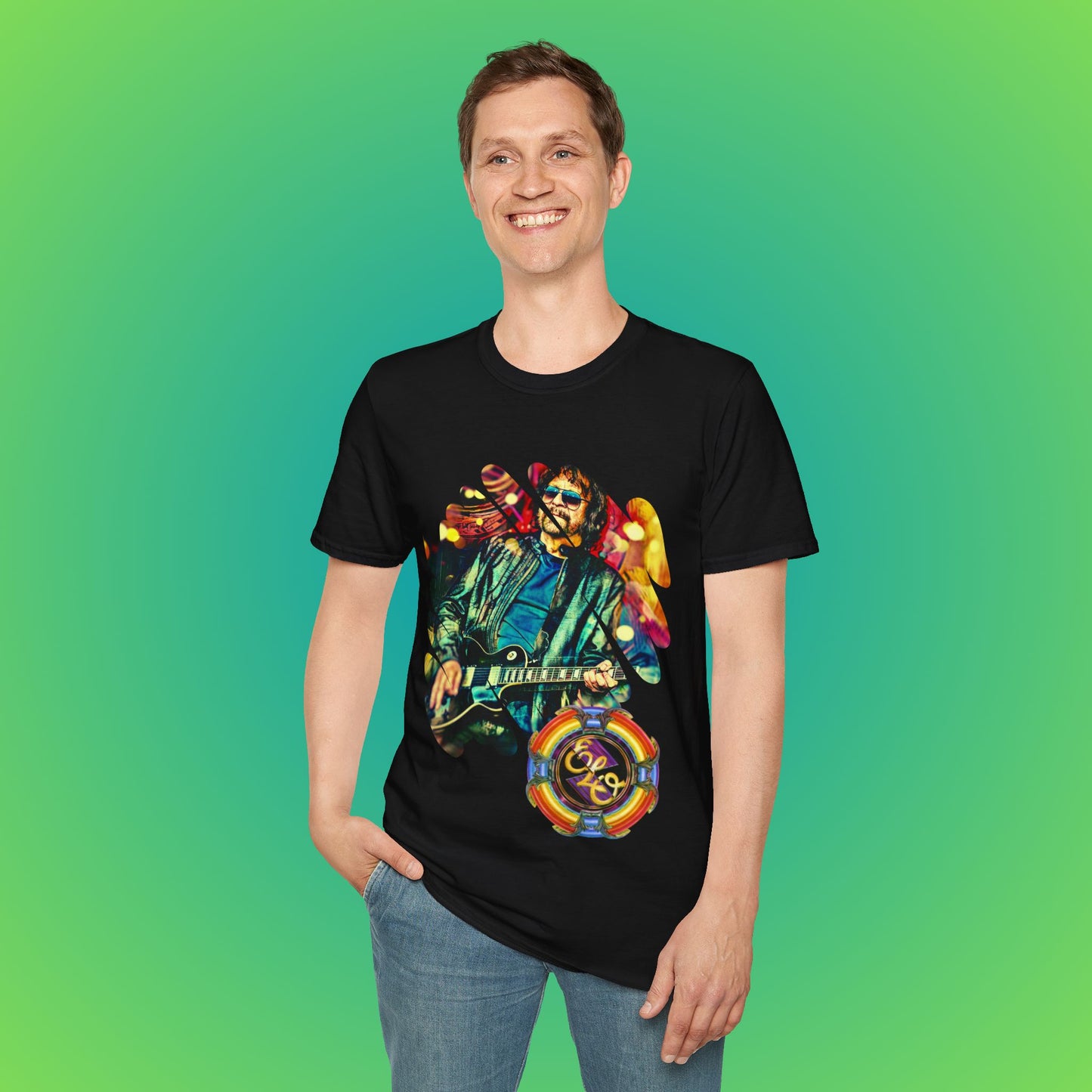 Jeff Lynne Colorful  T-Shit With Personalisation Available On Back - Black, L image