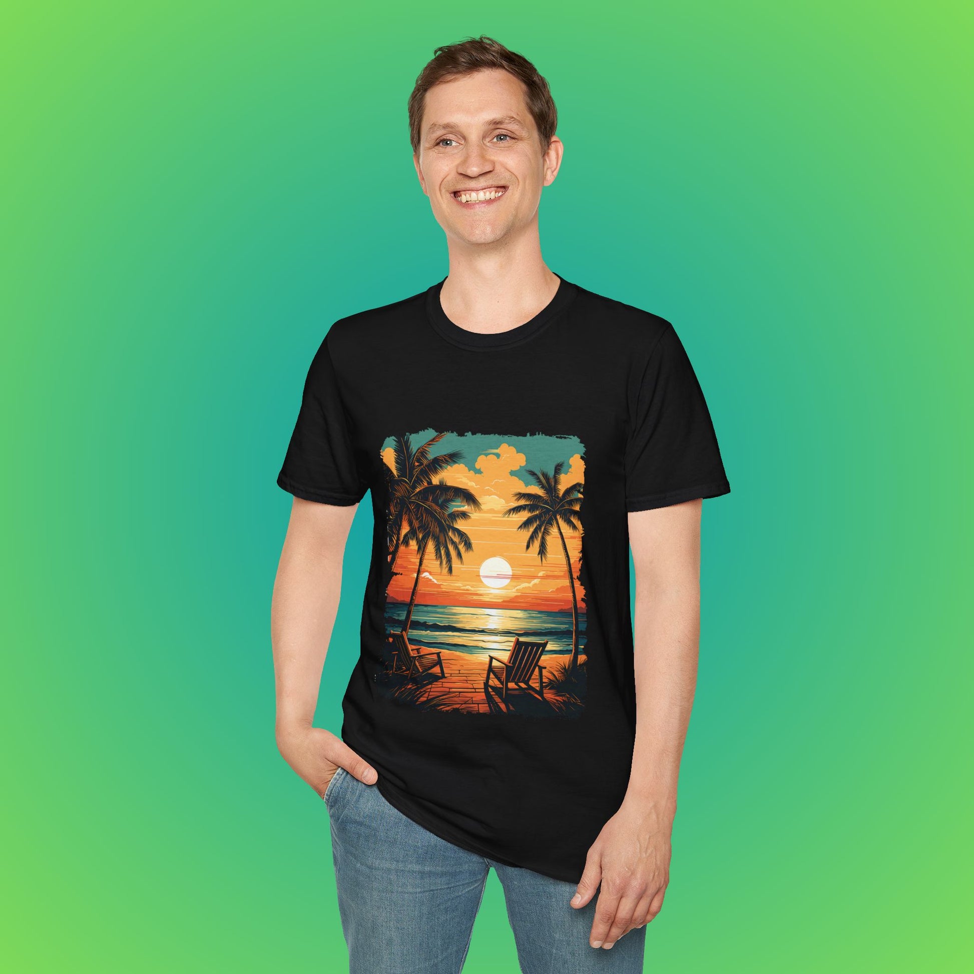 Sunset for 2 deckchair tropical beach seen image 3