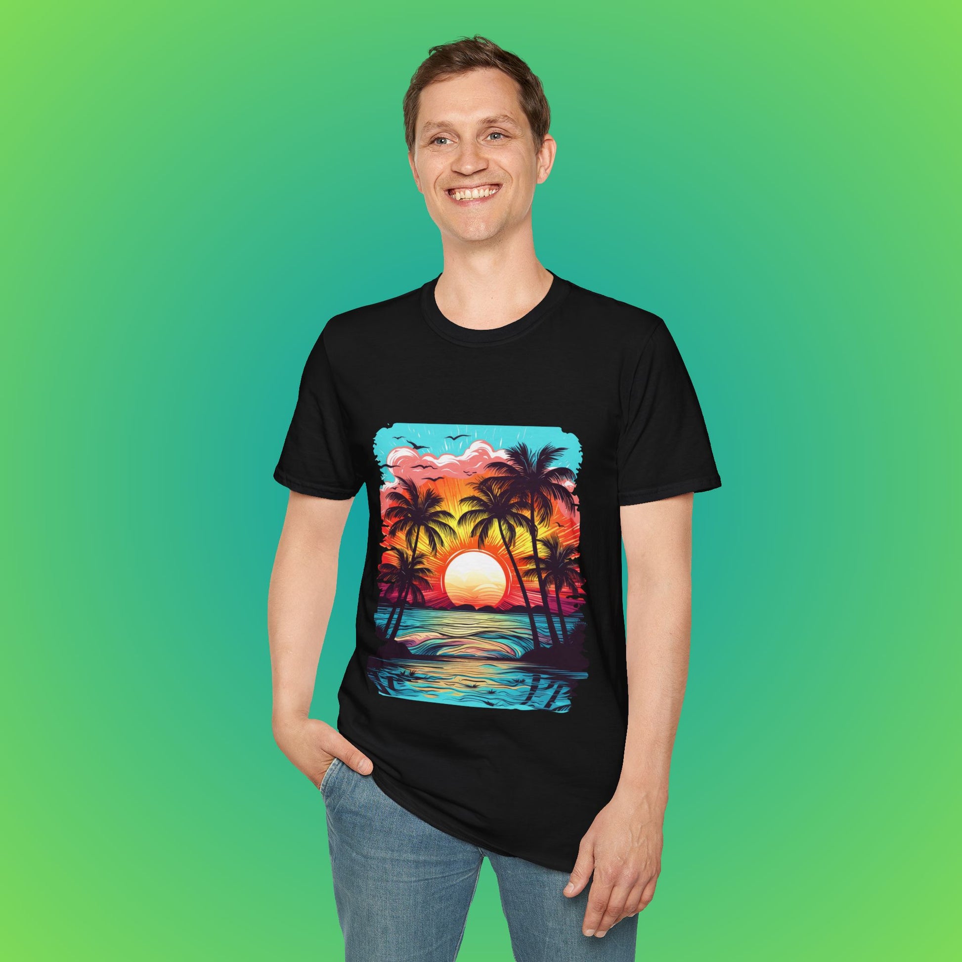 Blue sky tropical beach shirt image 2