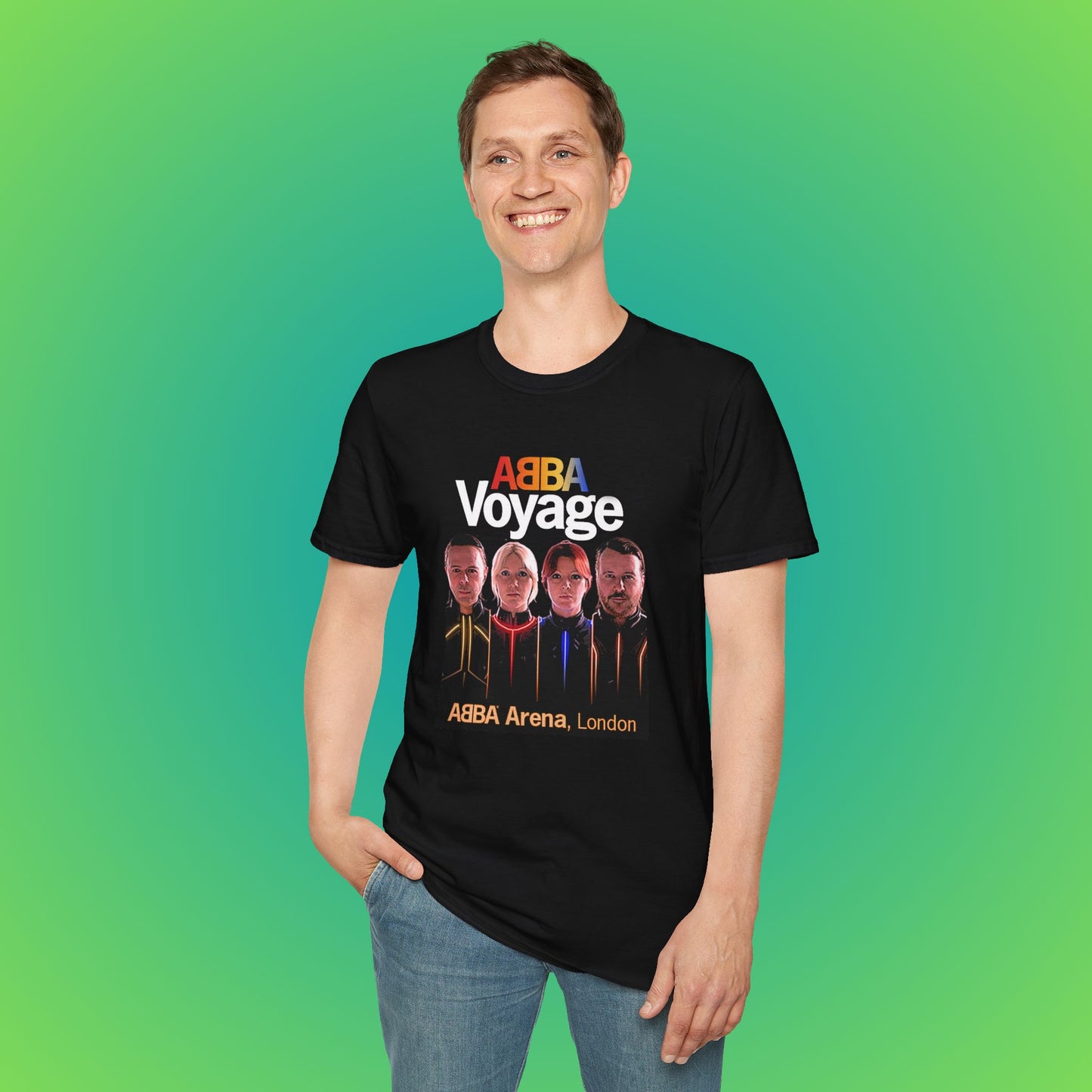 ABBA Voyage Unisex Softstyle T-Shirt | Concert tee, Music fan apparel, Casual wear, Gifts for fans, Unique graphic shirt