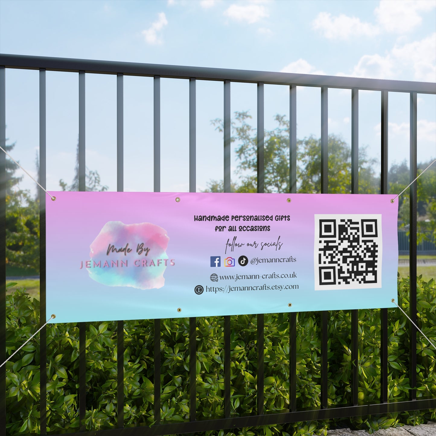 Custom Matte Banner - Pastel Gradient Vendor Sign with QR Code