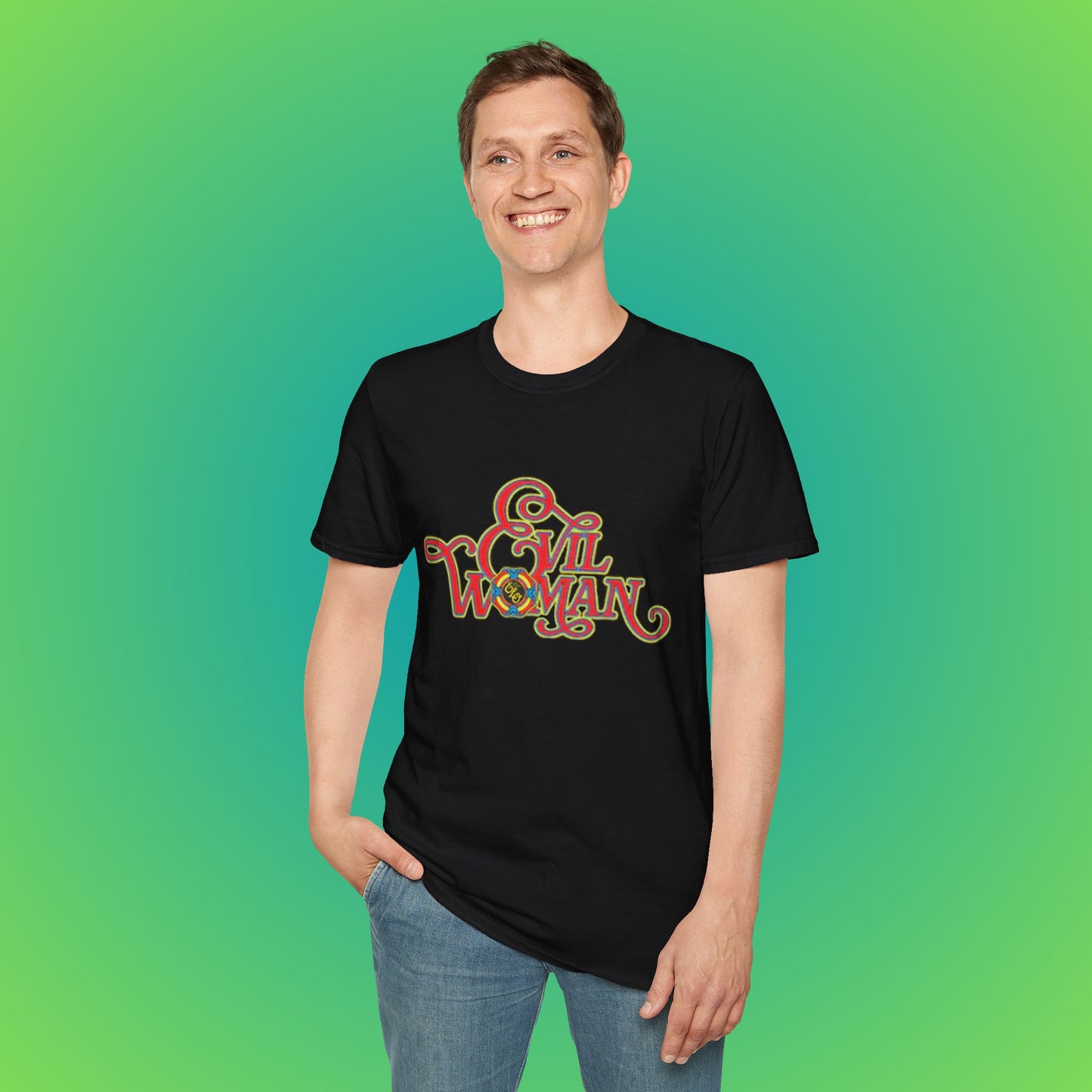Evil Woman Graphic T-Shirt — Retro Psychedelic Typography Tee
