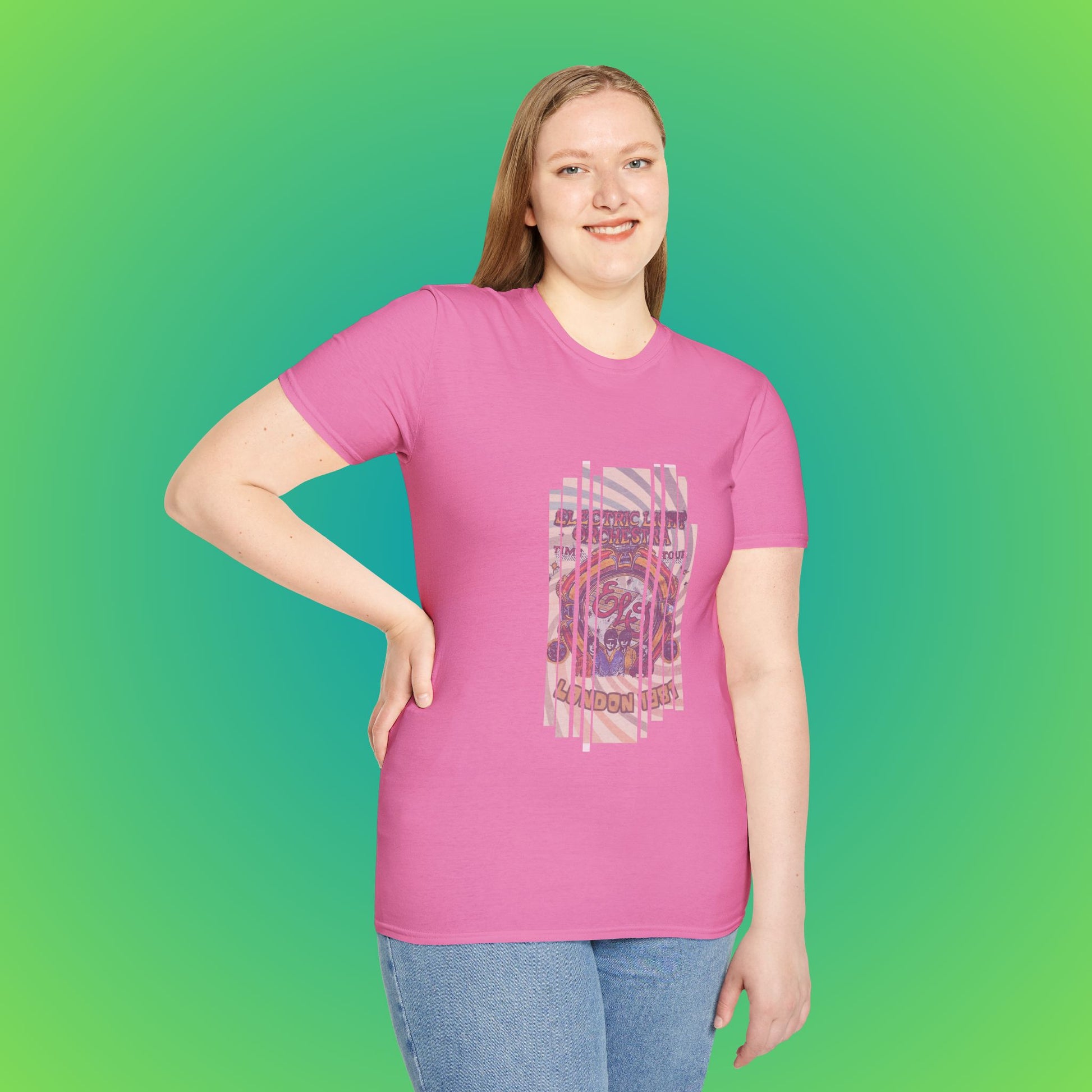 UK ELO Time Tour Unisex Softstyle T-Shirt - Azalea, M image