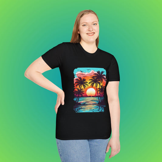 Blue sky tropical beach shirt image 0
