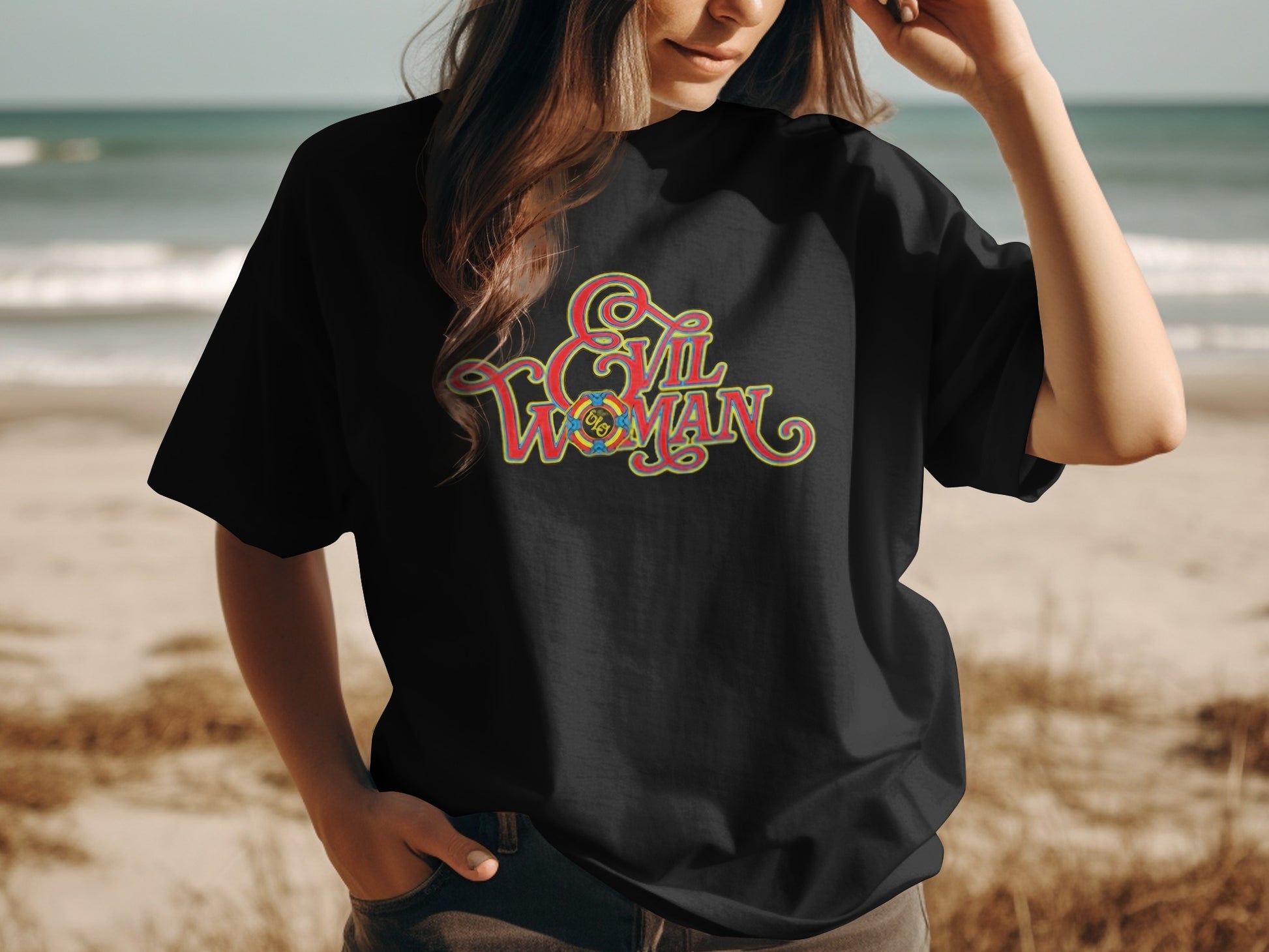 Evil Woman Graphic Tee for Stylish Beach Outings