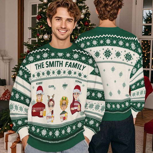 Personalized Adult Ugly Sweater Cartoon Christmas Sweater Funny Gift for Family or Friend