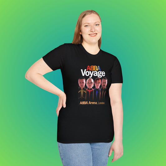 ABBA Voyage Unisex Softstyle T-Shirt | Concert tee, Music fan apparel, Casual wear, Gifts for fans, Unique graphic shirt