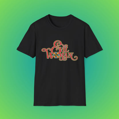 Evil Woman Graphic T-Shirt — Retro Psychedelic Typography Tee