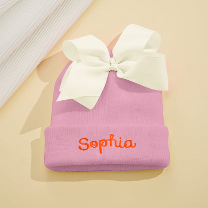 Custom Name Baby Bow Knit Hat - A Unique and Adorable Birthday Gift for Your Little One