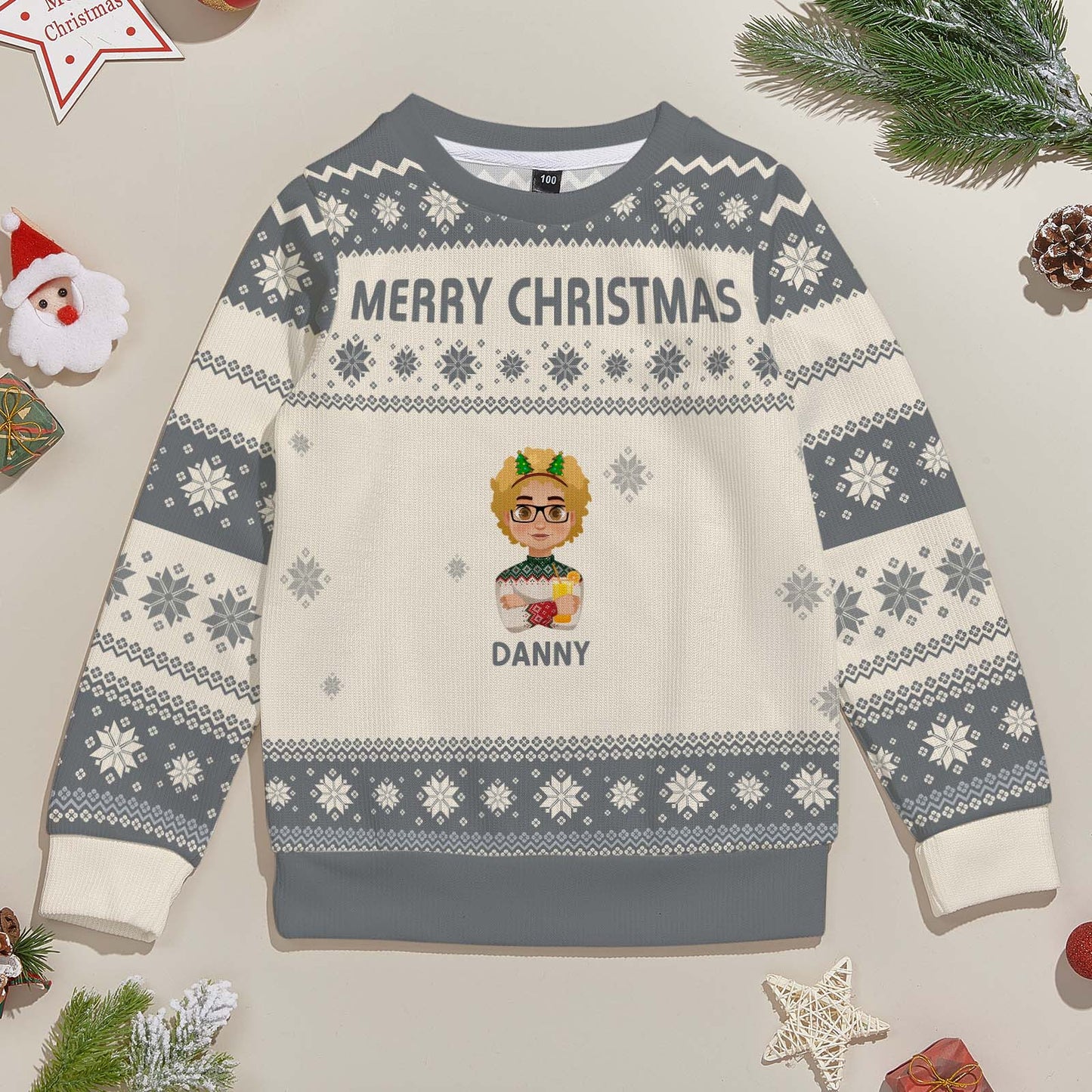 Personalized Christmas Kids Cartoon Ugly Sweater Unisex Sweater Christmas Gift for Kids