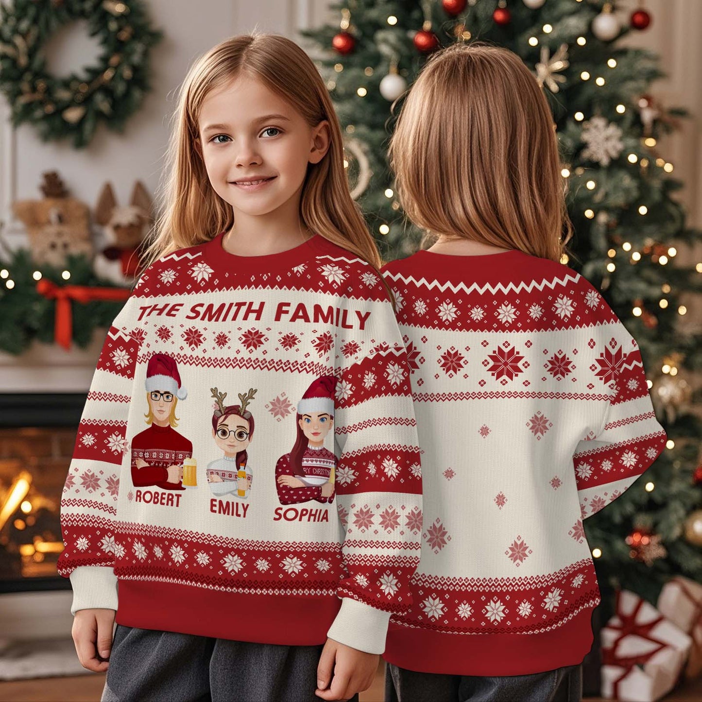 Personalized Christmas Kids Cartoon Ugly Sweater Unisex Sweater Christmas Gift for Kids
