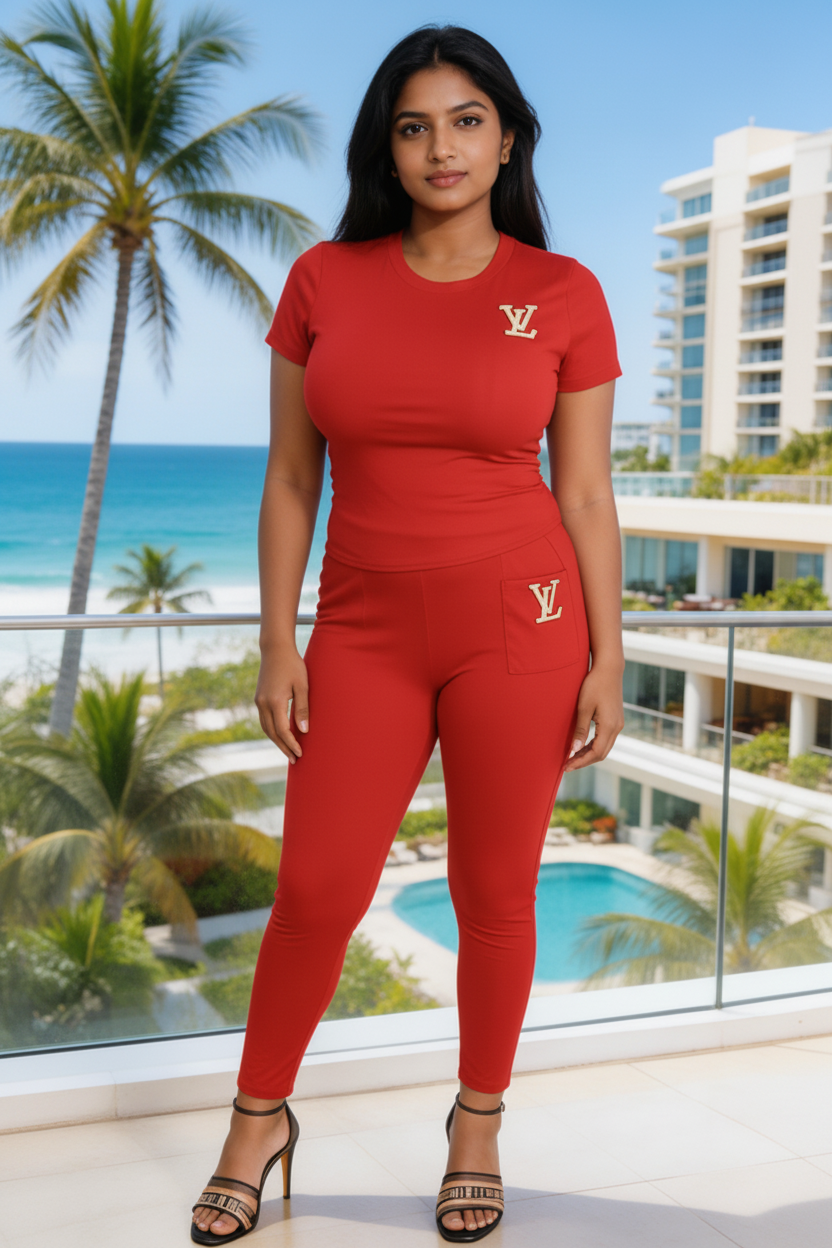 Short Sleeve & Long Pants Pullover Tracksuit Set