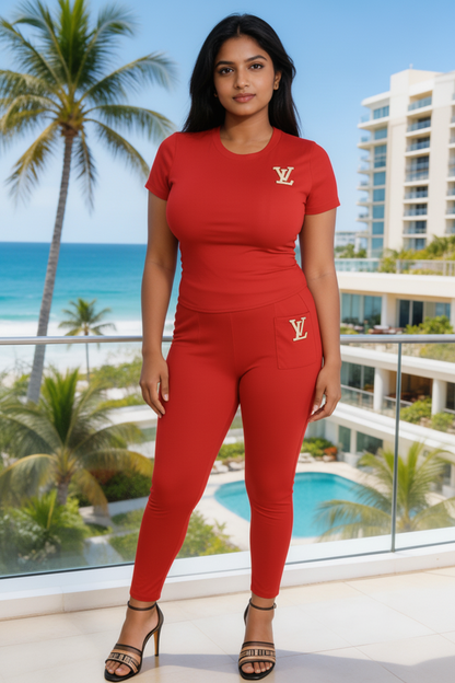 Short Sleeve & Long Pants Pullover Tracksuit Set