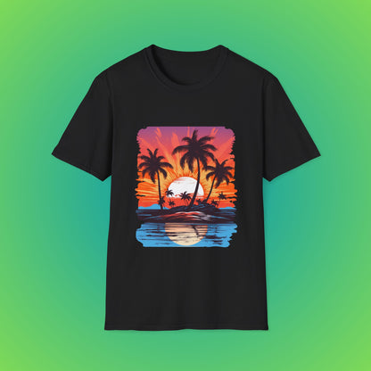 Tropical island sunset seen shirt image 1