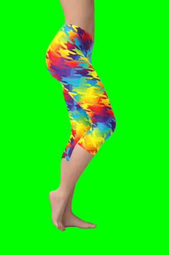 Womens Rainbow Houndstooth Capri Leggings