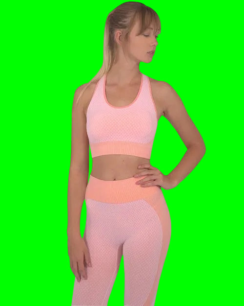 Trois Seamless Leggings & Sports Top 2 Peace Set - Pink/Orange