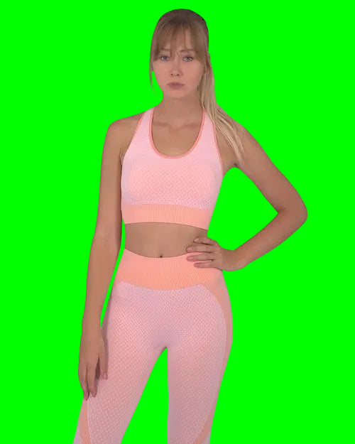 Trois Seamless Leggings & Sports Top 2 Peace Set - Pink/Orange