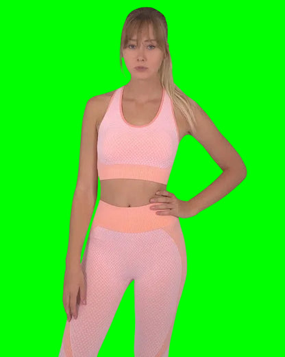 Trois Seamless Leggings & Sports Top 2 Peace Set - Pink/Orange