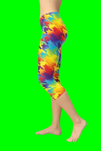 Womens Rainbow Houndstooth Capri Leggings