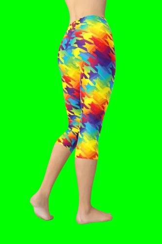 Womens Rainbow Houndstooth Capri Leggings