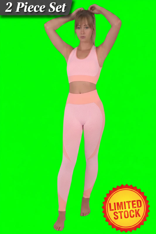 Trois Seamless Leggings & Sports Top 2 Peace Set - Pink/Orange