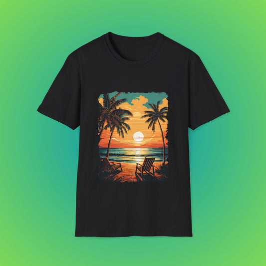 Sunset for 2 deckchair tropical beach seen image 1