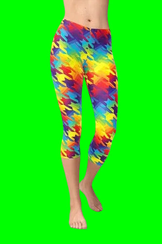 Womens Rainbow Houndstooth Capri Leggings